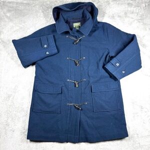 L.L. Bean Women’s Large Wool Blend Hooded Toggle Duffle Coat Navy Blue